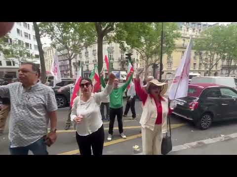 باريس مظاهرة للإيرانيين الأحرار وأنصار مجاهدي خلق أمام سفارة ألبانيا ضد الاعتداء الإجرامي على أشرف