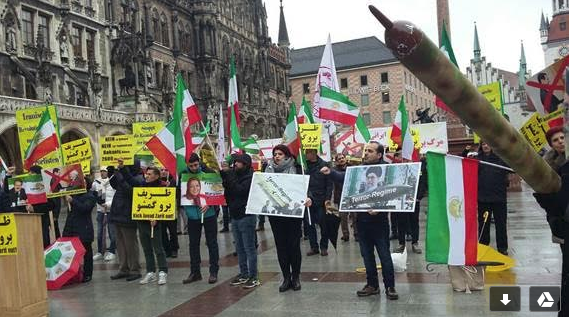 المظاهرات المناهضة لمشاركة وزير خارجية نظام الملالي جواد ظريف في المؤتمر الأمني في ميونخ