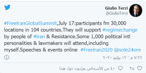 جوليوتيرتزي: المؤتمر العالمي لإيران حرة ومشاركة من 30 ألف موقع في 104 دول