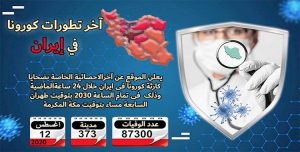 عدد ضحايا كورونا في 373 مدينة في إيران يتجاوز 87300 شخص