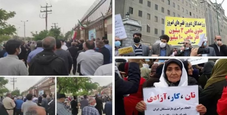 بالتزامن مع الاحتجاجات للمعلمین،الاحتجاجات للمتقاعین بمناسبت في يوم العمال العالمي في إيران