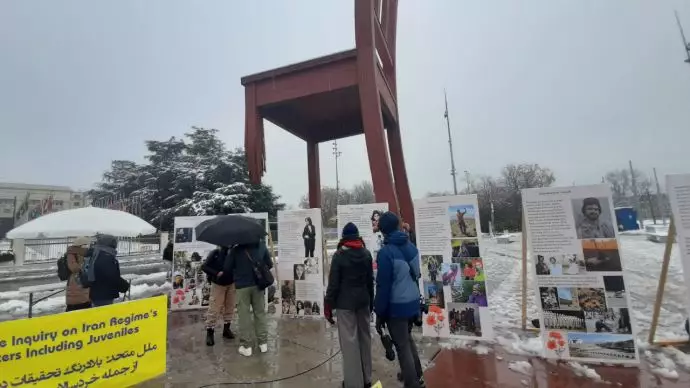 جنيف – احتجاجا على إعدام متظاهرين في إيران ، مظاهرات و معرض صورشهداء الانتفاضة الایرانیةُ لأنصار منظمة مجاهدي خلق