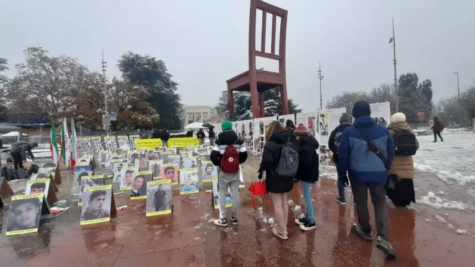 جنيف – احتجاجا على إعدام متظاهرين في إيران ، مظاهرات و معرض صورشهداء الانتفاضة الایرانیةُ لأنصار منظمة مجاهدي خلق