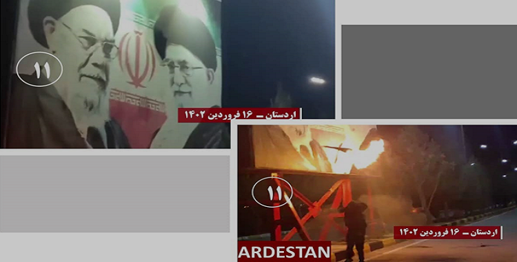 13 عملية لشباب الانتفاضة ضد مراكز للباسيج وحوزات الجهل والجريمة وإضرام النار في لافتات كبيرة لخميني وخامنئي