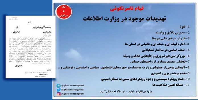 اعتراف ابراهیم رئیسي بالاختراق الواسع في وزارة المخابرات وفساد مديري المخابرات وانهيارعناصرها