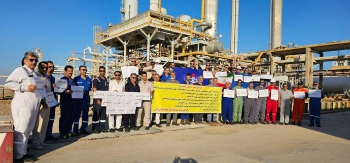 إيران – معلنین عن مطالبهم الرئيسية، تظاهرات عمال النفط في لاوان