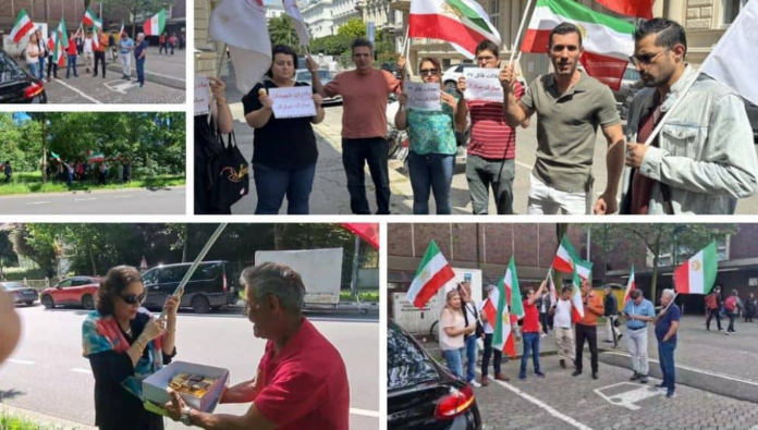 بمناسبة  هلاك السفاح إبراهيم رئيسي الإيرانيون یحتفلون أمام سفارات نظام الملالي في مختلف الدول 