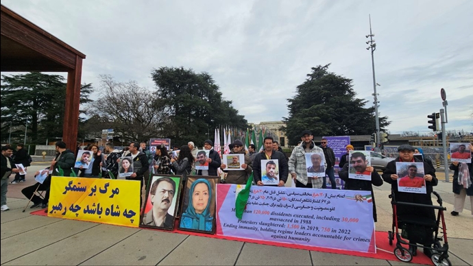 احتجاجاً ضد أحكام الإعدام بحق السجناء السياسيين في إيران تظاهرات لأنصارمجاهدي خلق في جنيف