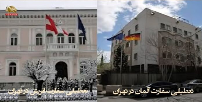 بسبب انعدام الأمن الداخلي و مع تصاعد التهديدات العسكرية إغلاق سفارتي النمسا وألمانيا في طهران