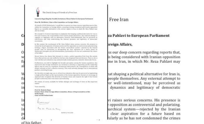مجموعة “أصدقاء إيران الحرة” في هولندا تحذر البرلمان الأوروبي بشأن فرض نجل الشاه السابق